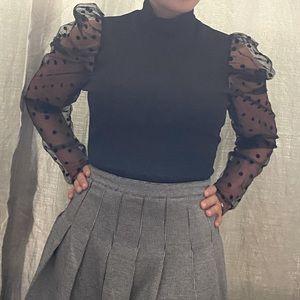 Puff sleeve black mesh top